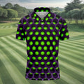 3D Effect Circular Pattern Green Golf Shirt, Cool Golf Outfit, Men's Funny Golf Shirts, Polo Shirts For Men