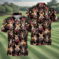 Cute Corgi Floral Hawaiian Pattern Polo Shirt, Mens Golf Polo, Funny Golf Shirt