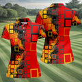 Geometric Abstract Art Hawaiian Golf Shirt, Retro Golf Shirt, Women's Golf Tops, Ladies Golf Shirts