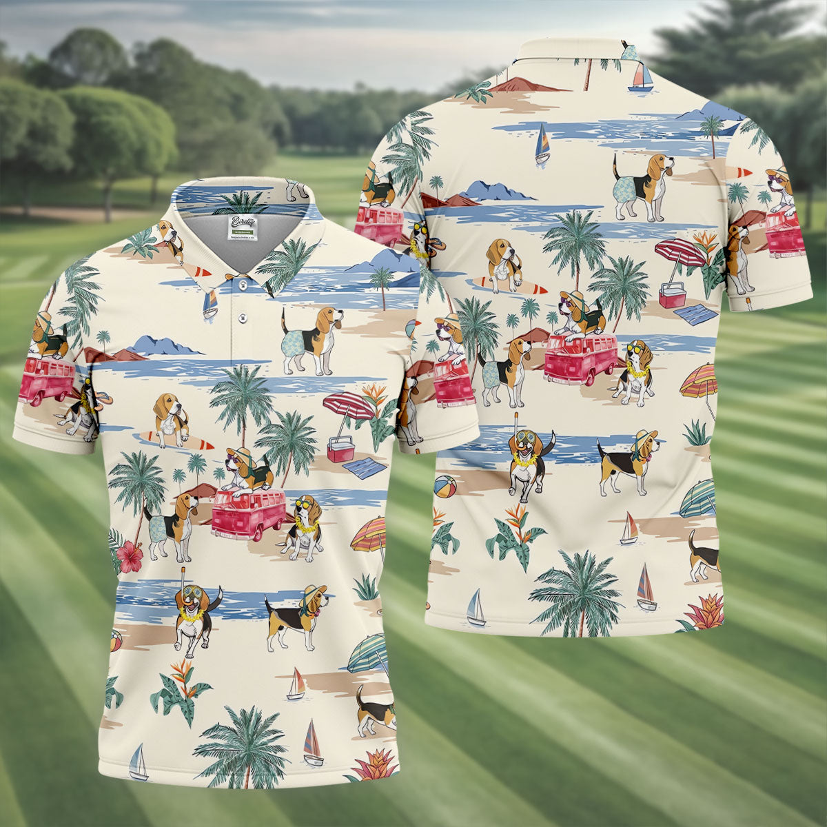 Cute Beagle Beach Vacation Tropical Golf Polo Shirt, Hawaiian Golf Shirt, Golf Shirts For Men