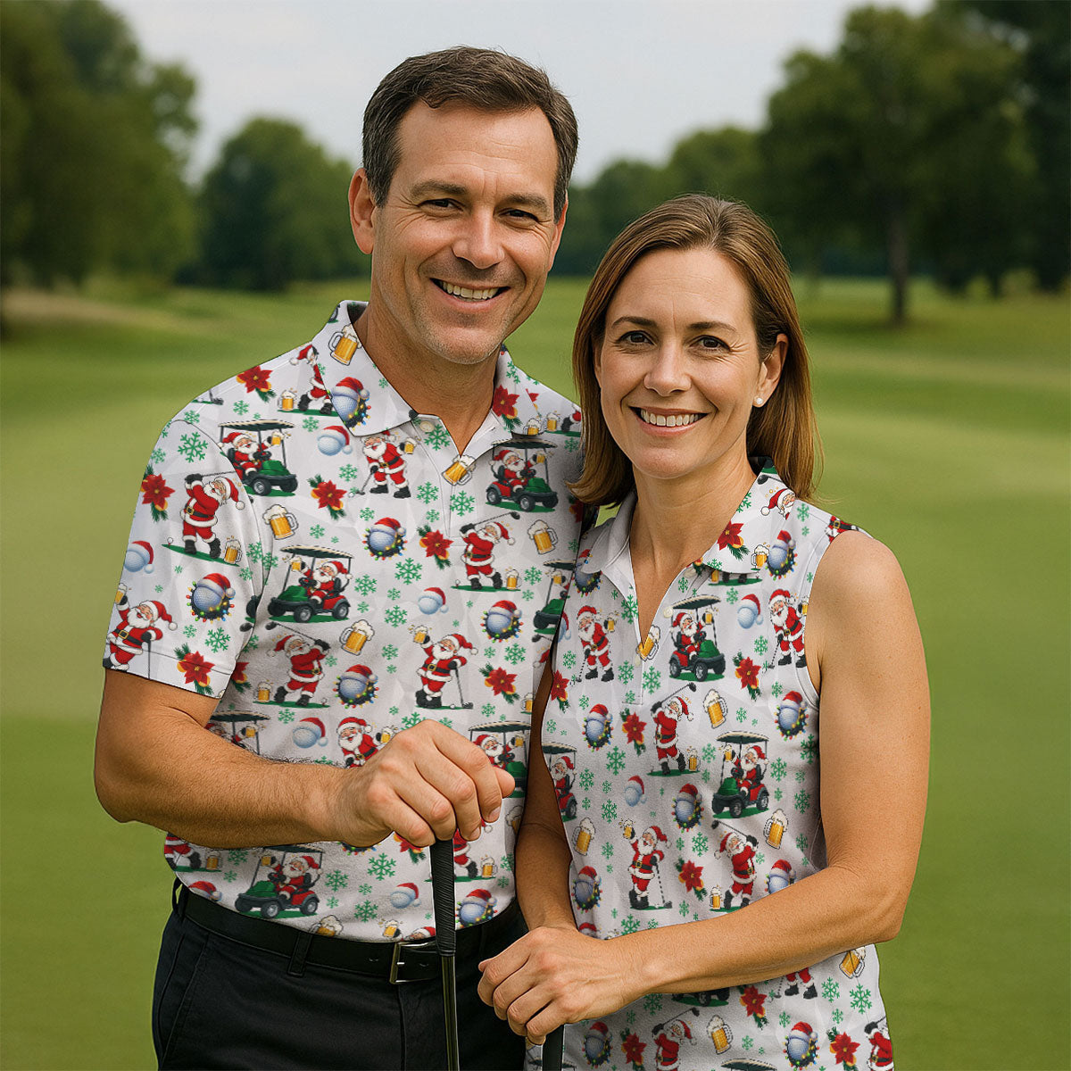 Santa Beer Christmas Golf Polo Shirt, Christmas Golf Shirt, Womens Golf Apparel