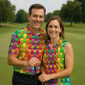 Colorful Interlaced Ribbon Pattern Hawaiian Golf Polo, Golf Tops For Men, Golfing Apparel