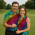 Rainbow Gradient LGBT Support Zebra Pattern Golf Tops For Men, Pride Month Golf Shirts For Men