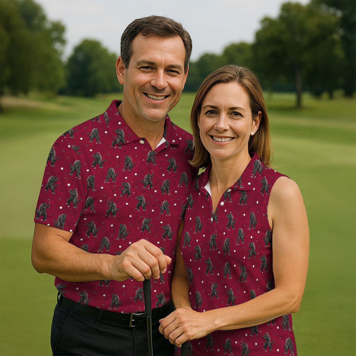 Funny Giant Monster Golf Pattern Polo Shirt, Womens Golf Tops, Ladies Golf Shirts