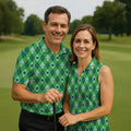 Lucky Four Leaf Clover Golf Ball Pattern Argyle Pattern St Patrick's Day Golf Shirt, Polo Shirts For Men