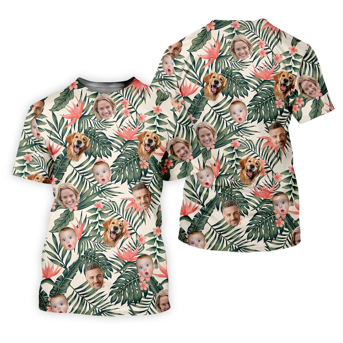 Tropical Floral Pattern Custom Hawaiian Shirts With Face, Men Polo Shirt, Long Sleeve Golf Shirts