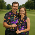 Neon Shark Beach Party Pattern Hawaiian Golf Shirt, Golf Shirts For Men, Polo Shirts For Men