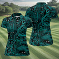 Circuit Board Pattern Hawaiian Golf Shirt, Women's Golf Tops, Ladies Golf Shirts