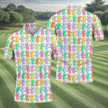 Colorful Easter Bunny White Golf Shirt, Cute Golf Outfit, Golf Shirts For Men, Golf Gift For Men
