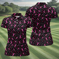 Black Pink Ribbon Heart Breast Cancer Polo Shirt, Ladies Golf Shirt, Women's Golf Tops
