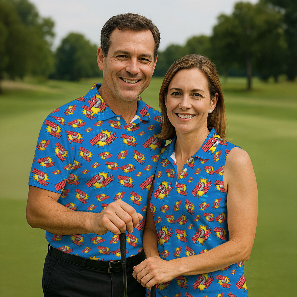 Whack F*ck Comic Golf Ball Blue Polo Shirt, Funny Golf Shirt, Golf Shirts For Men