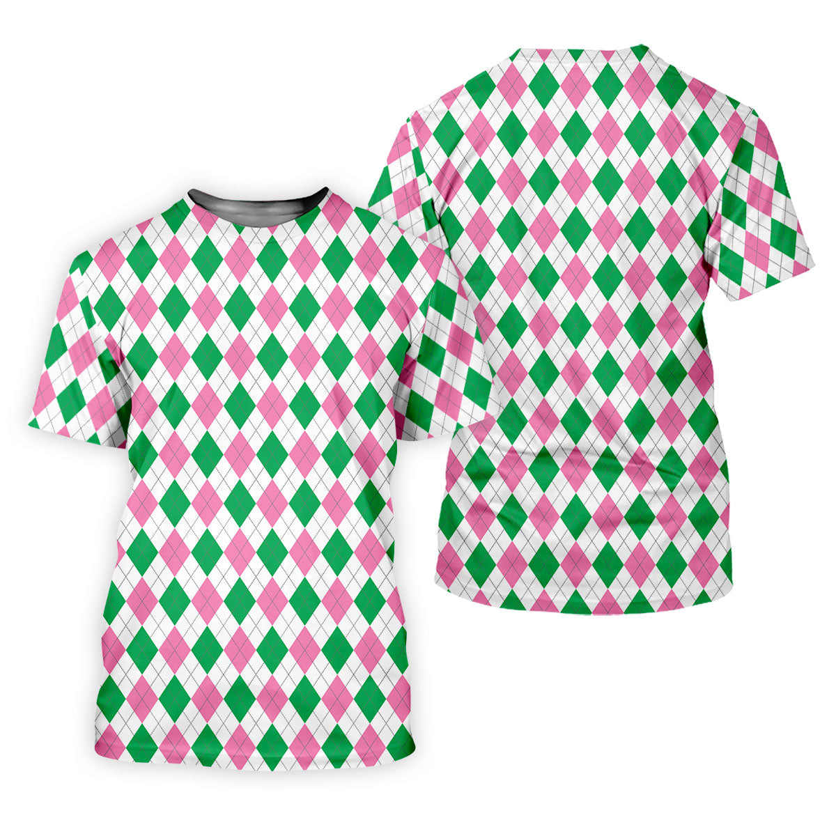 Green Pink Argyle Men Golf Shirts, Funny Golf Polos, Unique Gift For Golfer