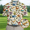 Vintage Airplane Hawaiian Golf Shirt, Tropical Aircraft Pattern, Polo Shirts For Men