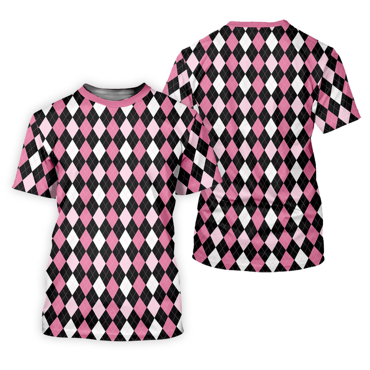 Black Pink Argyle Womens Golf Shirts, Ladies Pink Golf Shirt, Womens Golf Polo Shirts, Golf Gift For Womens
