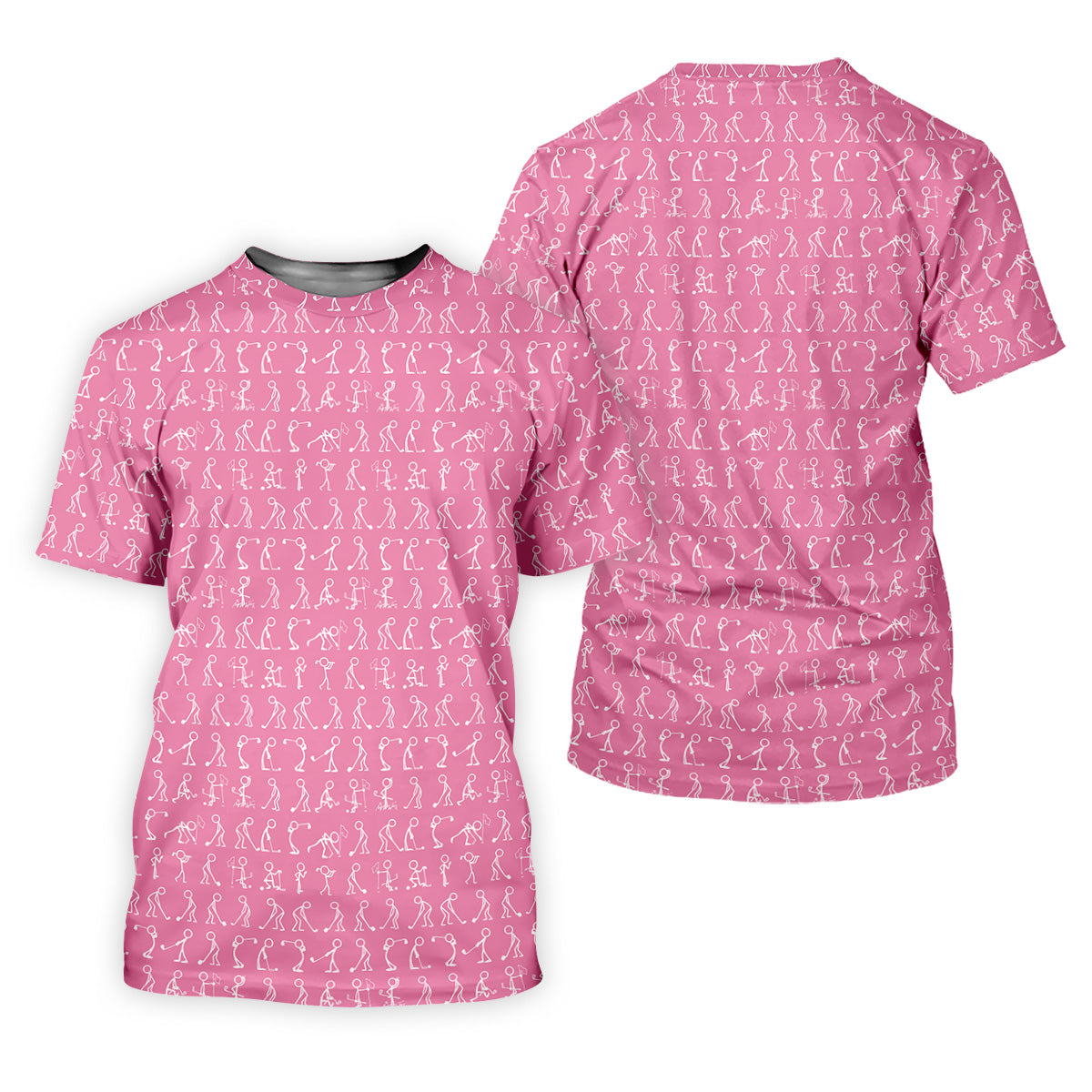 Funny Stick Figure Men's Golf Shirt, Pink Golf Shirt, Golf Shirts For Men, Fun Golf Shirt For Men