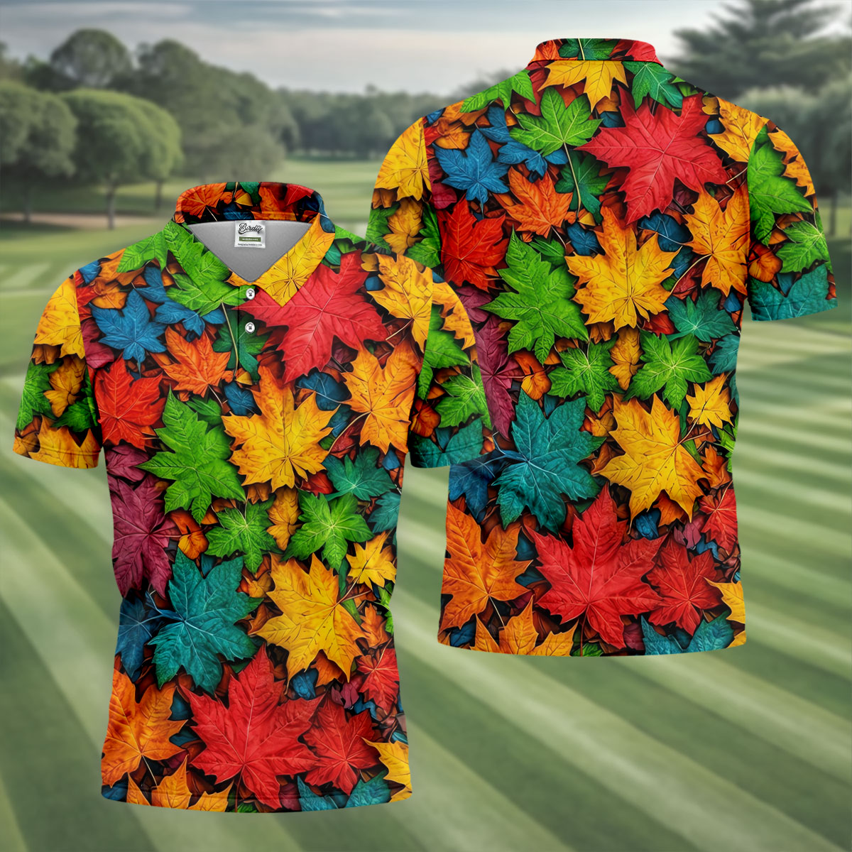 Vibrant Maple Leaf Autumn Forest Hawaiian Golf Polo, Golf Tops For Men, Golfing Apparel