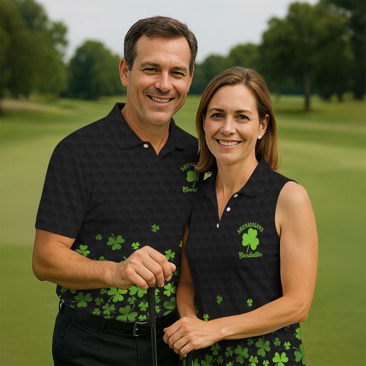 Shenanigans Coordinator Golf Ball Pattern St Patrick Day Black Golf Shirt, Golf Tops For Men, Golf Shirts For Men