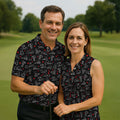 Naughty Position Stick Figure Couple Black Golf Shirt, Golfer Valentines Gift, Fun Golf Shirts For Men