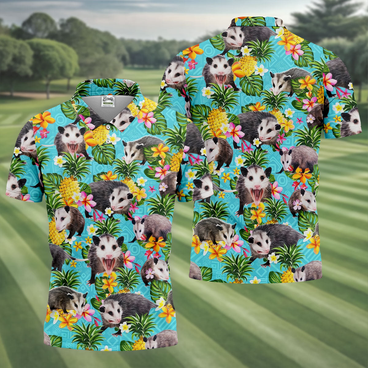 Funny Opossums Among Pineapples Hawaiian Golf Polo, Golf Tops For Men, Golfing Apparel