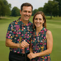 Dark Tropical Disc Golf Basket Polo Shirt, Printed Golf Shirts, Golf Apparel For Men