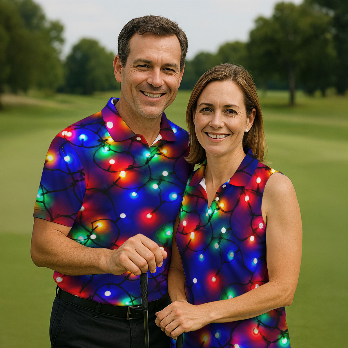 Christmas Lights Pattern Christmas Golf Shirt, Golf Shirts For Men, Mens Golf Apparel
