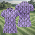 Purple Demon Face And Bat Halloween Polo Shirt, Golf Polo For Women, Ladies Golf Shirts