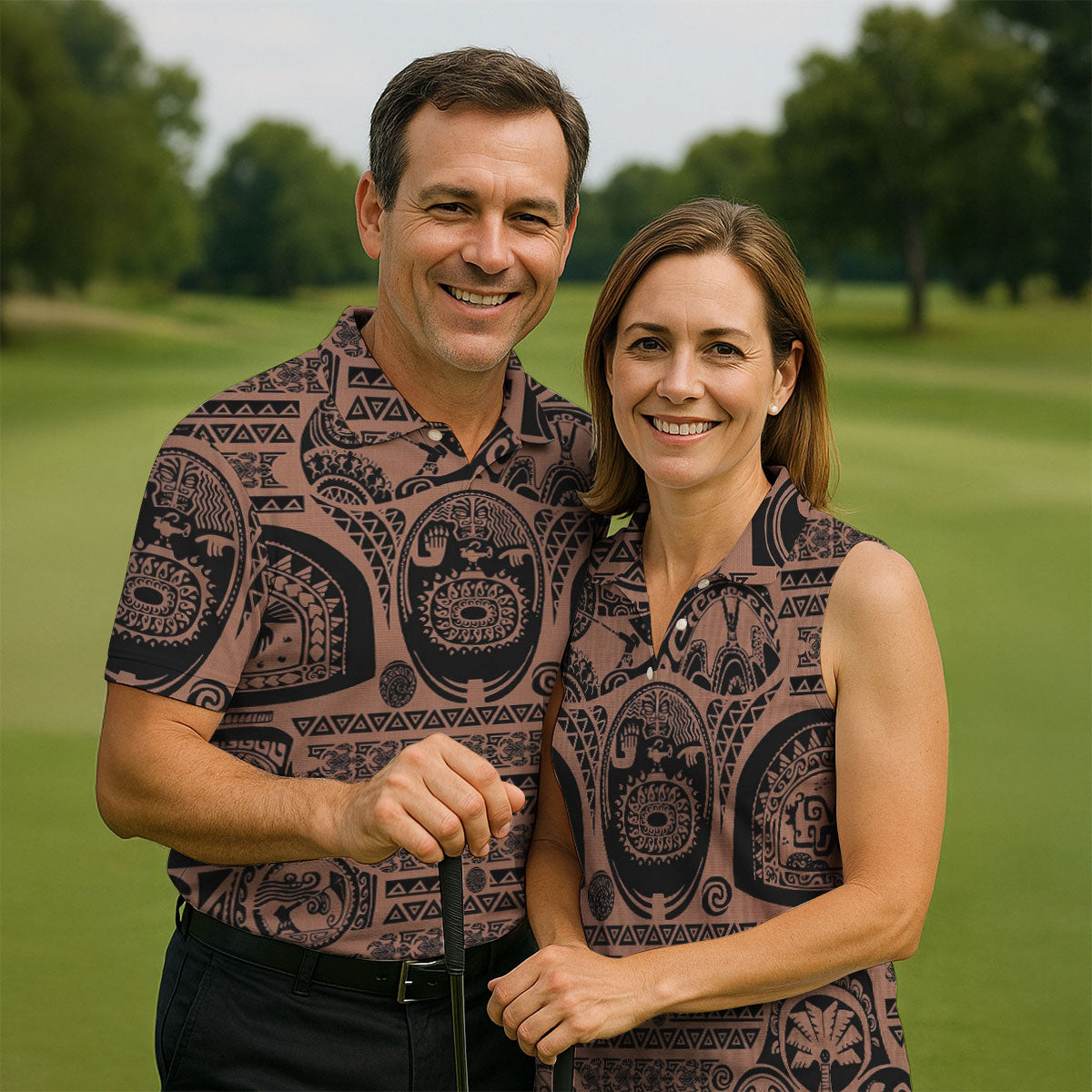 Maori Tattoo Pattern with Traditional Tiki Mask Hawaiian Golf Polo, Golf Tops For Men, Golfing Apparel