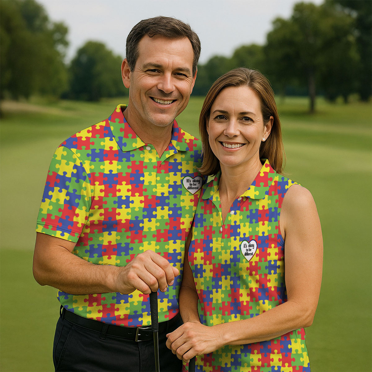 It's Okay To Be Different Autism Puzzle Golf Tops For Men, Autism Awareness Colors Golf Shirts For Men