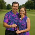 Purple Pink Tropical Palm Trees Golf Shirt, Mens Golf Polo, Printed Golf Shirts