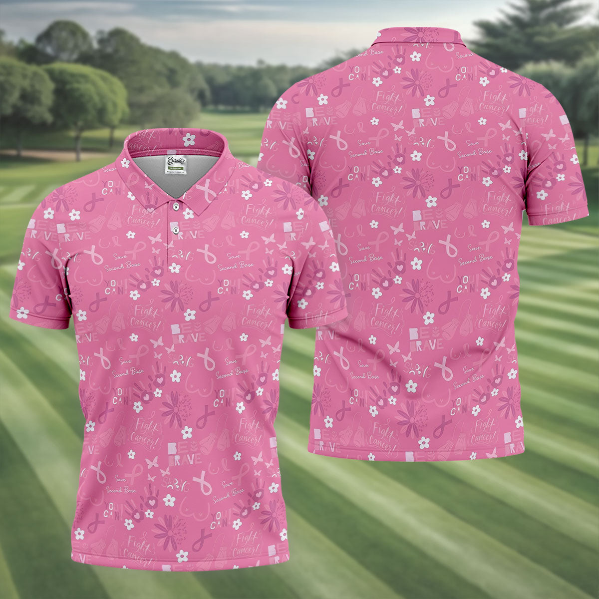 Save Second Base Fight Breast Cancer Polo Shirt, Polo Shirts For Men, Printed Golf Shirts