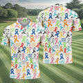 Cancer Sucks Multicolor Awareness Ribbon Polo Shirt, Mens Golf Polo, Printed Golf Shirts
