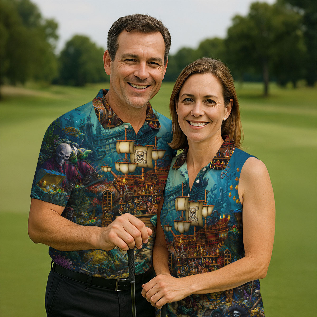 Pirate Life Tiki Pattern Hawaiian Golf Shirt, Men's Golf Shirt, Polo Shirts For Men