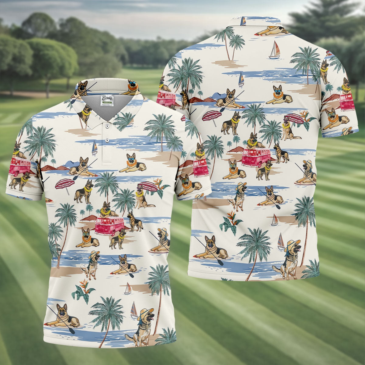 German Shepherd Beach Vacation Golf Polo Shirt, Mens Golf Polo, Golf Apparel For Men