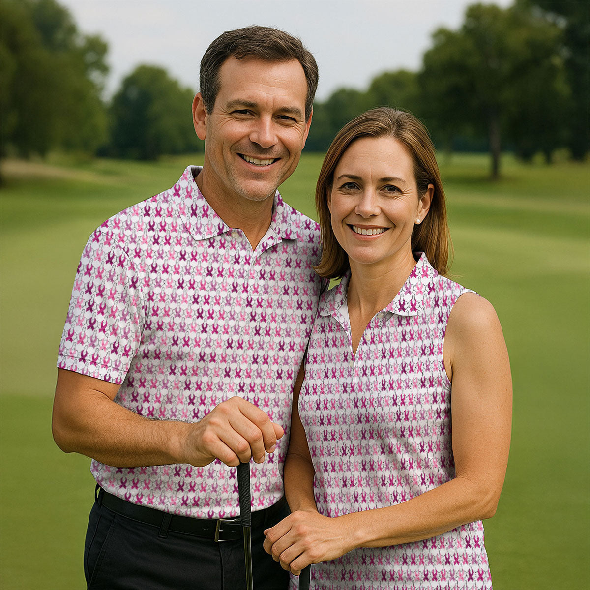 Middle Finger Pink Ribbon Breast Cancer Golf Shirt, Women’s Golf Polo, Ladies Golf Shirts