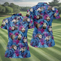 Funny Opossum Blue Purple Hawaiian Golf Shirt, Tropical Theme Golf Shirt For Women