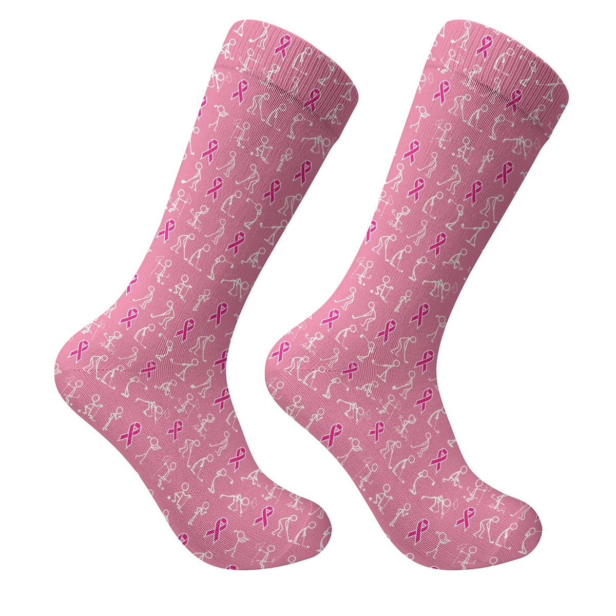 Breast Cancer Stick Figure Pink Golf Socks, Christmas Golf Gift, Golfing Apparel
