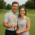 Pastel Easter Peeps Daisy Pattern Golf Shirts For Men, Cute Golf Outfit, Polo Shirts For Men