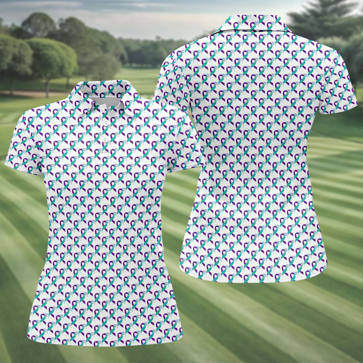 Suicide Awareness Feather Ribbon Pattern Women’s Golf Polo, Golf Tops For Women