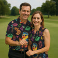 Jet Black Neon Duck Tropical Pattern Hawaiian Golf Shirt, Golf Shirts For Men, Polo Shirts For Men