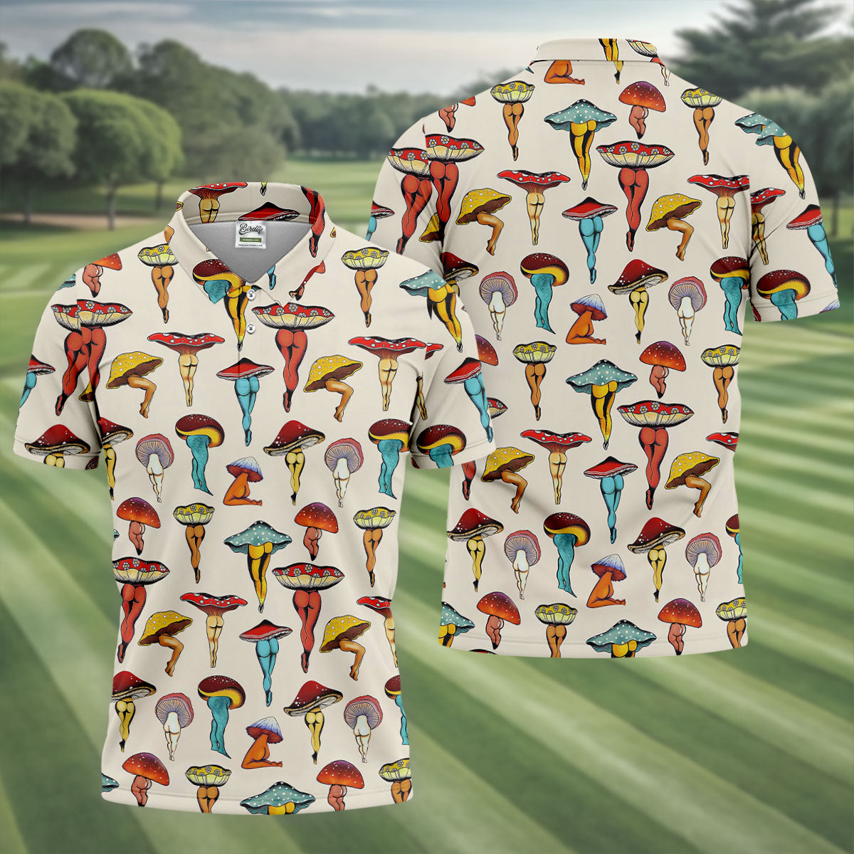 Funny Mushroom Legs Pattern Golf Polo Shirt, Printed Golf Shirts, Golf Polo Shirts For Men