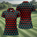 3D Effect Circular Pattern Red Golf Shirt, Cool Golf Outfit, Women Golf Top, Ladies Golf Shirts