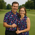 Retro Memphis Geometric Pattern Golf Polo Shirt, Men's Golf Polo, Golf Polo Shirts For Men