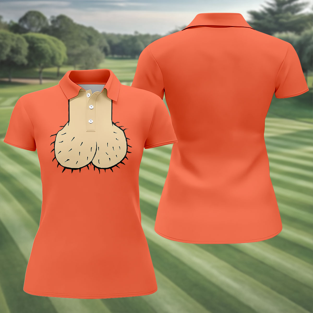 Orange Funny Dickhead Faux Chest Golf Shirt, Ladies Golf Shirts, Golf Polo For Women