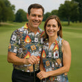 Cartoon Marshmallow, Graham Cracker and Campfire Characters Lake Camping Hawaiian Golf Polo, Golf Tops For Men, Golfing Apparel