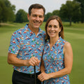 Surfing Santa Christmas Ocean Pattern Polo Shirt, Mens Golf Polo, Christmas Golf Shirt