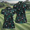 Skull Potion Halloween Pattern Polo Shirt, Golf Tops For Women, Womens Golf Apparel