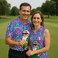 Colorful Psychedelic Santa Golfer Print Men's Golf Shirt, Mens Golf Apparel, Hawaiian Golf Shirt