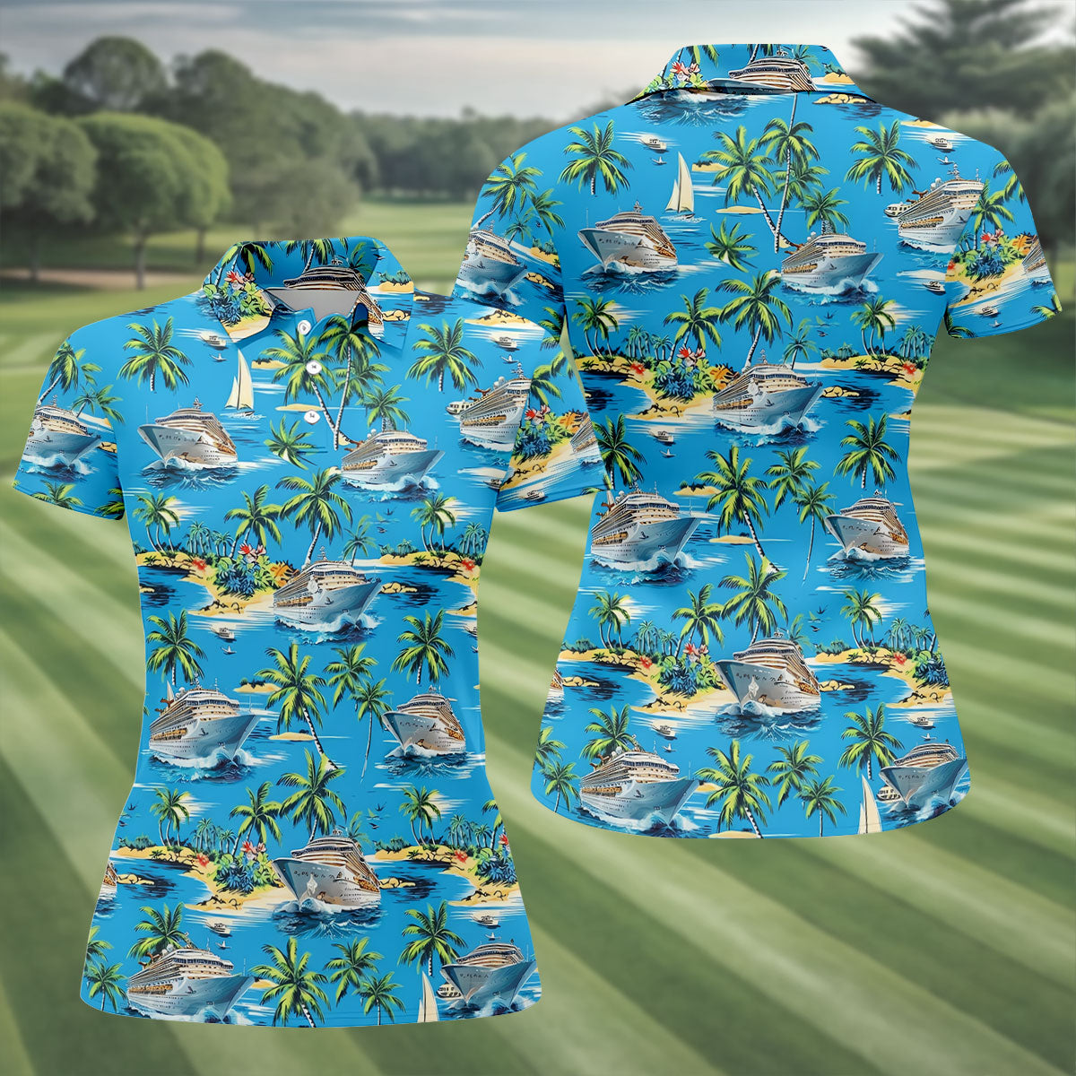 Tropical Cruise Vintage Hawaiian Golf Shirt, Women's Golf Tops, Ladies Golf Shirts