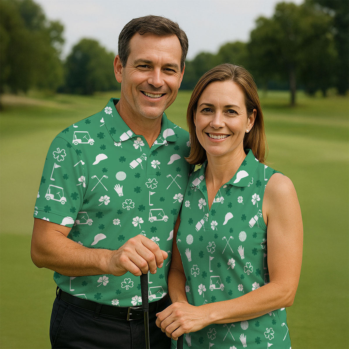 Golf Items Seamless Pattern St. Patrick’s Day Shamrock Golf Shirt, Polo Shirts For Men, Golf Shirts For Men