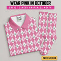 Pink Argyle Men's Golf Shirt With Socks Free, Breast Cancer Awareness Gift